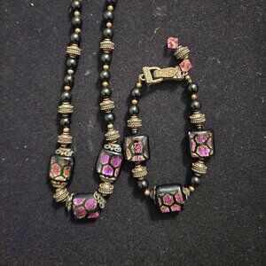 Dichroic Glass Beaded necklace and bracelet set